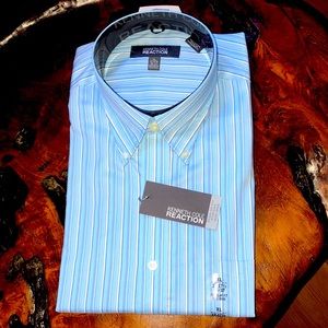 Kenneth Cole Reaction Mens non-iron shirt regular fit pin point XL 17-17.5 36-37